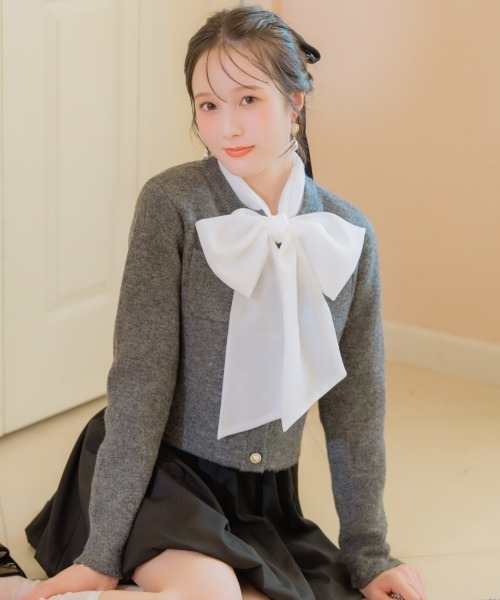 WILLSELECTION（ウィルセレクション）の「モヘアライクニットジャケット（カーディガン/ボレロ・レディース・オフホワイト/チャコールグレー/ピンク/ボルドー/ブラック・FREE）」の3枚目の写真