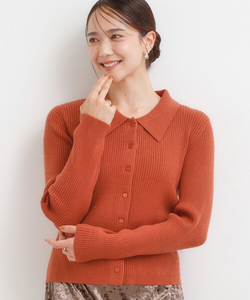 DRESKIP（ドレスキップ）の「カジュアルながらも上品な 襟付きリブニット（ニット/セーター・レディース・ブラック/グレー/ダークブラウン/レンガ・04/01/02/03）」の4枚目の写真