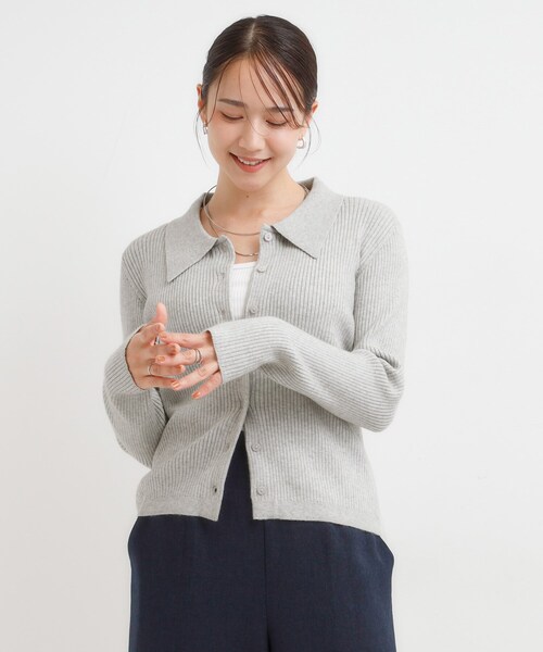 DRESKIP（ドレスキップ）の「カジュアルながらも上品な 襟付きリブニット（ニット/セーター・レディース・ブラック/グレー/ダークブラウン/レンガ・04/01/02/03）」の5枚目の写真