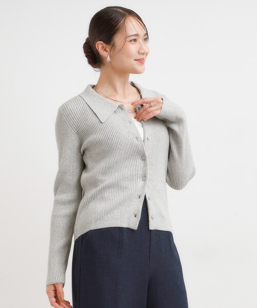 DRESKIP（ドレスキップ）の「カジュアルながらも上品な 襟付きリブニット（ニット/セーター・レディース・ブラック/グレー/ダークブラウン/レンガ・04/01/02/03）」の6枚目の写真