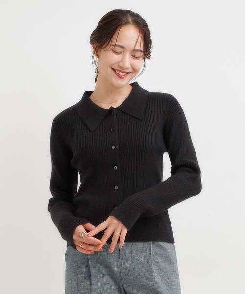 DRESKIP（ドレスキップ）の「カジュアルながらも上品な 襟付きリブニット（ニット/セーター・レディース・ブラック/グレー/ダークブラウン/レンガ・04/01/02/03）」の9枚目の写真