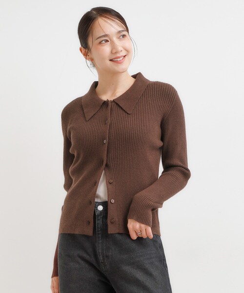 DRESKIP（ドレスキップ）の「カジュアルながらも上品な 襟付きリブニット（ニット/セーター・レディース・ブラック/グレー/ダークブラウン/レンガ・04/01/02/03）」の13枚目の写真