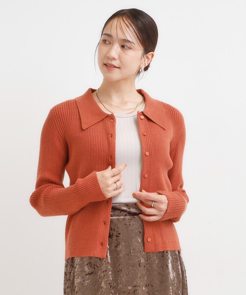 DRESKIP（ドレスキップ）の「カジュアルながらも上品な 襟付きリブニット（ニット/セーター・レディース・ブラック/グレー/ダークブラウン/レンガ・04/01/02/03）」の17枚目の写真