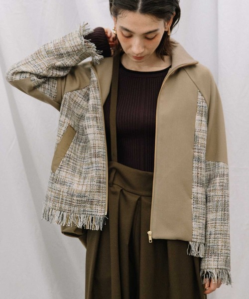 MARECHAL TERRE（マルシャルテル）の「ツイードスタンドブルゾン（ブルゾン・レディース・ベージュ/グリーン/ブラック系その他/ブラック・MEDIUM）」の3枚目の写真