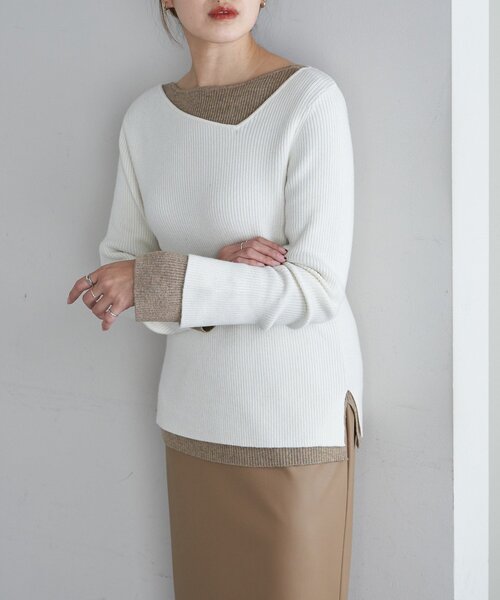SHENERY(シーナリー)の「アシンメトリーリブニット(ニット/セーター・レディース・オフホワイト/グレー/ベージュ/ブラック・FREE)」の6枚目の写真