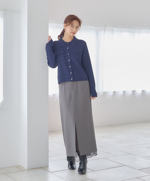 Andemiu(アンデミュウ)の「キンボタンポロニット長袖601790(ニット/セーター・レディース・ネイビー/レッド/アイボリー・FREE)」の4枚目の写真
