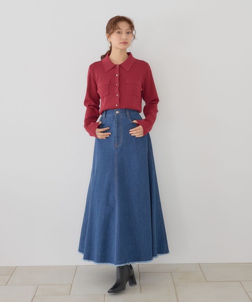 Andemiu(アンデミュウ)の「キンボタンポロニット長袖601790(ニット/セーター・レディース・ネイビー/レッド/アイボリー・FREE)」の6枚目の写真