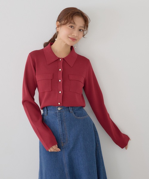Andemiu(アンデミュウ)の「キンボタンポロニット長袖601790(ニット/セーター・レディース・ネイビー/レッド/アイボリー・FREE)」の7枚目の写真
