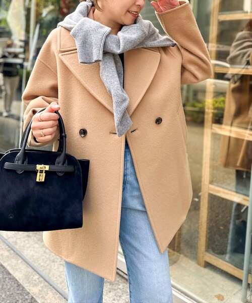 NOLLEY’S（ノーリーズ）の「【一部WEB限定アイテム】SP140リバーコート起毛メルトン仕上げ（チェスターコート・レディース・アイボリー/ブルー/ネイビー/ブルー系その他7/ベージュ・38）」の3枚目の写真