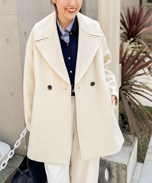 極美品 22SS⭐️Ballsey リップルメルトンコート ウール ホワイト 一部WEB限定アイテム】SP140リバーコート起毛メルトン仕上げ（ダッフル