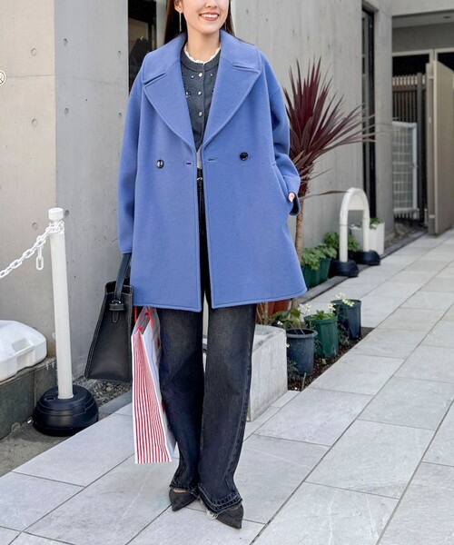 NOLLEY’S（ノーリーズ）の「【一部WEB限定アイテム】SP140リバーコート起毛メルトン仕上げ（チェスターコート・レディース・アイボリー/ブルー/ネイビー/ブルー系その他7/ベージュ・38）」の18枚目の写真