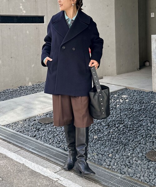 NOLLEY’S（ノーリーズ）の「【一部WEB限定アイテム】SP140リバーコート起毛メルトン仕上げ（チェスターコート・レディース・アイボリー/ブルー/ネイビー/ブルー系その他7/ベージュ・38）」の6枚目の写真