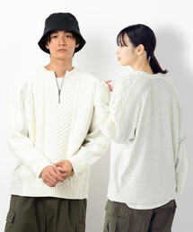 ハーフジップ」に該当するメンズのニット/セーター（ホワイト/白色系