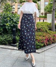 ブラーフラワープリントナロースカート