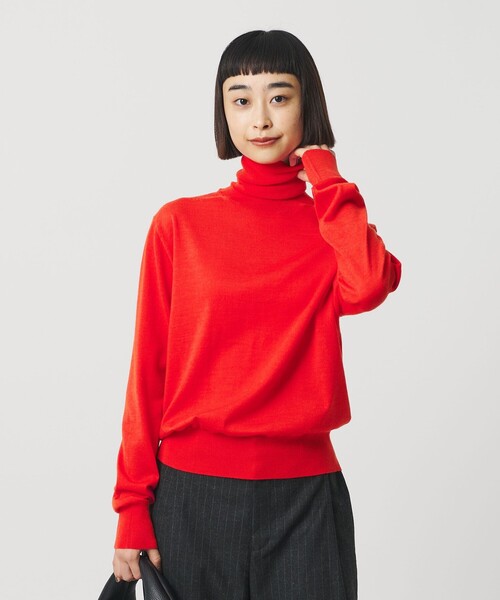 セール】ウールポリエステル ハイゲージタートルネックニット