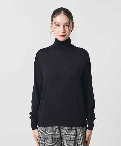 セール】ウールポリエステル ハイゲージタートルネックニット