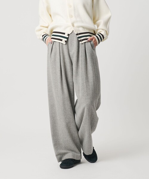 セール】毛ブレンド ヘリンボーンワイドパンツ（スラックス
