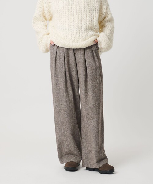 セール】毛ブレンド ヘリンボーンワイドパンツ（スラックス