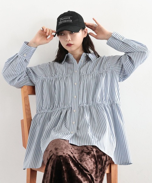 RAGEBLUE(レイジブルー)の「ティアードチュニックストライプシャツ(Tシャツ/カットソー・レディース・ブルー/イエロー・FREE)」の7枚目の写真
