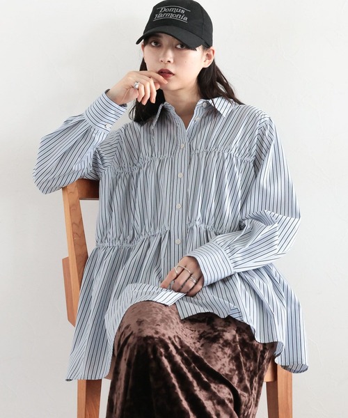 RAGEBLUE(レイジブルー)の「ティアードチュニックストライプシャツ(Tシャツ/カットソー・レディース・ブルー/イエロー・FREE)」の8枚目の写真