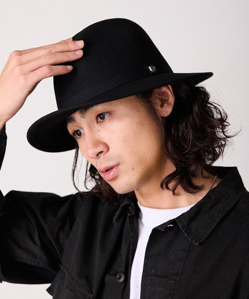 BRIXTON / ブリクストン MESSER FEDORA HAT ハット 中折れ帽 つば広ハット BLACK/BROWN ブラック/ブラウン 送料無料 Messer Fedora - Black⁄Black - XS