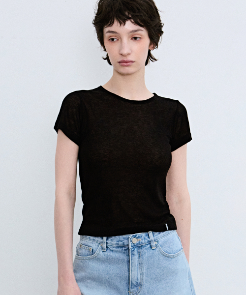 NICK&NICOLE（ニックアンドニコール）の「WOOL TENCEL HALF TEE_BLACK（Tシャツ/カットソー・レディース・その他・MEDIUM/LARGE）」の3枚目の写真