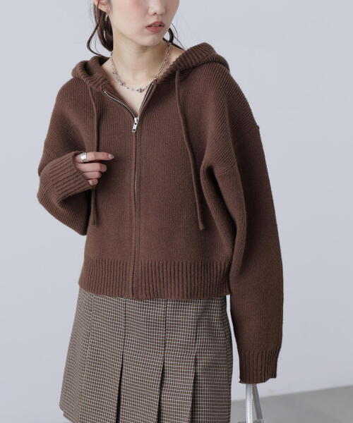 FREE'S MART(フリーズマート)の「◆ジップニットパーカー(ニット/セーター・レディース・グレー/ブラウン/ベージュ・FREE)」の2枚目の写真