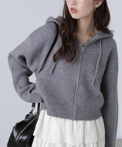 FREE'S MART(フリーズマート)の「◆ジップニットパーカー(ニット/セーター・レディース・グレー/ブラウン/ベージュ・FREE)」の1枚目の写真