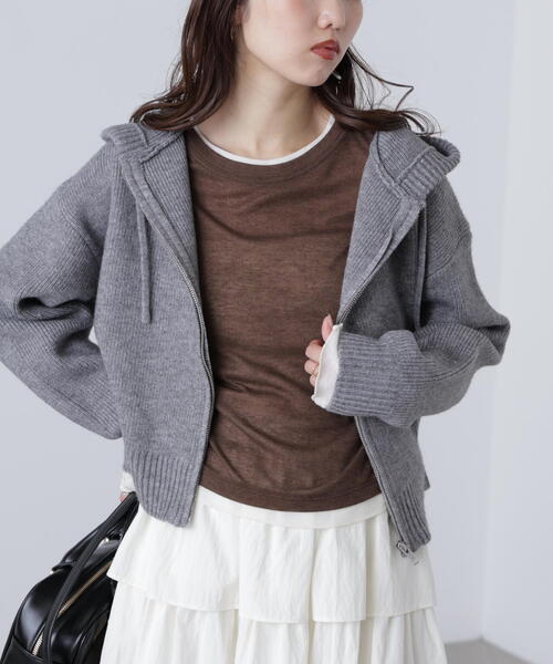 FREE'S MART(フリーズマート)の「◆ジップニットパーカー(ニット/セーター・レディース・グレー/ブラウン/ベージュ・FREE)」の11枚目の写真