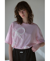 LETERIE（レテリー）の「LR LACE RIBBON T-SHIRT_PINK（Tシャツ/カットソー）」