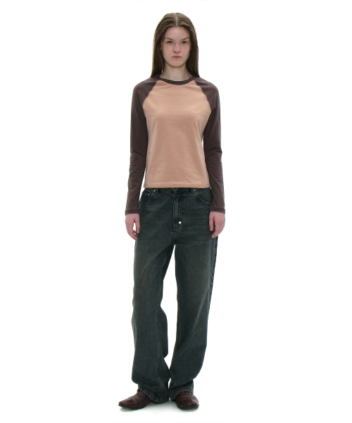 PARTIMENTO WOMEN（パルティメントウィメン）の「PWC カラーブロックレグランロングスリーブTシャツ_コーラルベージュ（Tシャツ/カットソー・レディース・その他・SMALL/MEDIUM/LARGE）」の4枚目の写真