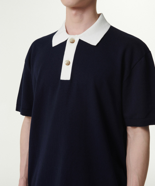 MUSINSA STANDARD（ムシンサスタンダード）の「コントラストカラー ニットポロシャツ [ネイビー]（ポロシャツ・メンズ・その他・MEDIUM/SMALL/X-LARGE/XX-LARGE/LARGE）」の4枚目の写真