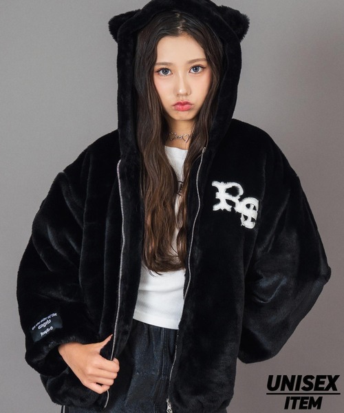 ANAP GiRL(アナップガール)の「ANAPR+S ネコ耳 フード ファー ブルゾン【ユニセックス】 【キッズお揃い】(ブルゾン・キッズ・ブラック/グレー・XS/S/M)」の2枚目の写真