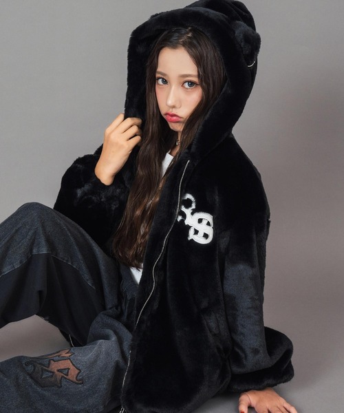 ANAP GiRL(アナップガール)の「ANAPR+S ネコ耳 フード ファー ブルゾン【ユニセックス】 【キッズお揃い】(ブルゾン・キッズ・ブラック/グレー・XS/S/M)」の4枚目の写真