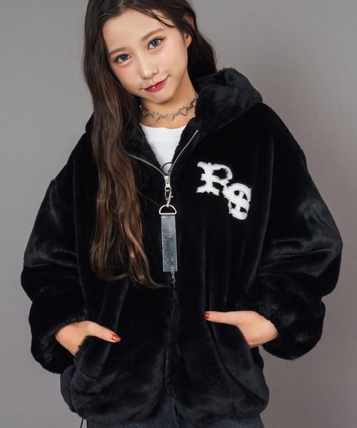 ANAP GiRL(アナップガール)の「ANAPR+S ネコ耳 フード ファー ブルゾン【ユニセックス】 【キッズお揃い】(ブルゾン・キッズ・ブラック/グレー・XS/S/M)」の7枚目の写真