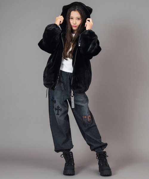 ANAP GiRL(アナップガール)の「ANAPR+S ネコ耳 フード ファー ブルゾン【ユニセックス】 【キッズお揃い】(ブルゾン・キッズ・ブラック/グレー・XS/S/M)」の6枚目の写真