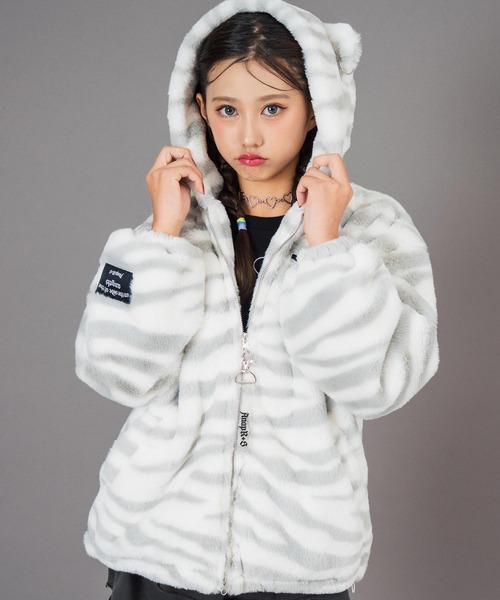 ANAP GiRL(アナップガール)の「ANAPR+S ネコ耳 フード ファー ブルゾン【ユニセックス】 【キッズお揃い】(ブルゾン・キッズ・ブラック/グレー・XS/S/M)」の10枚目の写真