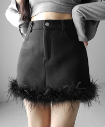 【 インナーパンツ裏地付 】ファードッキングウールライクレディミニスカート / fur docking woollike lady mini skirt