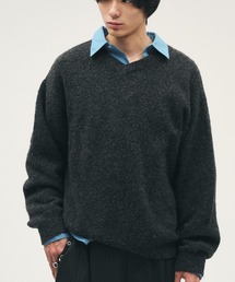 Adoon plain（アドーンプレーン）の「SHALLOW V-NECK WOOL BLEND MELANG KNIT / 浅Vネックウールブレンドメランジニット（ニット/セーター）」