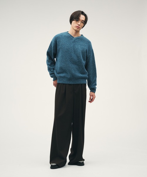 セール】SHALLOW V-NECK WOOL BLEND MELANG KNIT / 浅Vネックウール