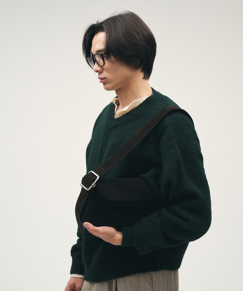 セール】SHALLOW V-NECK WOOL BLEND MELANG KNIT / 浅Vネックウール