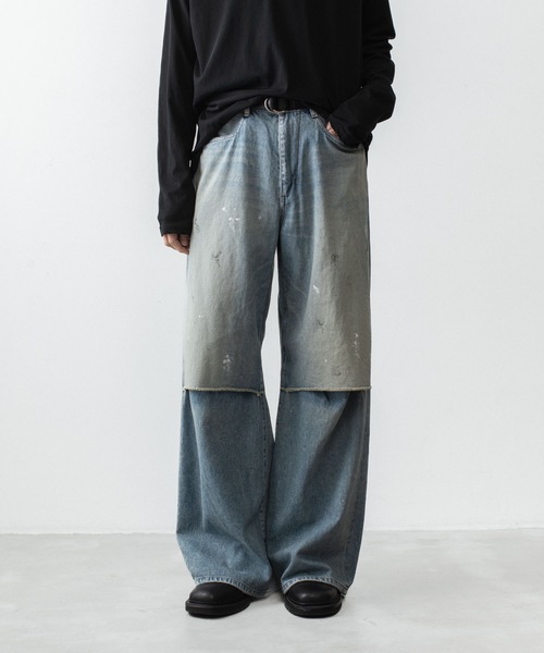VEIN (ヴェイン)の「11OZ デニム カットオフ バギージーンズ/ 11OZ DENIM CUT OFF BAGGY JEANS(デニムパンツ・メンズ・ライトインディゴブルー/ブラック・3/1/2)」の2枚目の写真