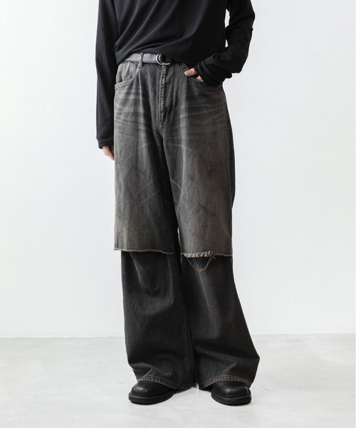 VEIN (ヴェイン)の「11OZ デニム カットオフ バギージーンズ/ 11OZ DENIM CUT OFF BAGGY JEANS(デニムパンツ・メンズ・ライトインディゴブルー/ブラック・3/1/2)」の1枚目の写真