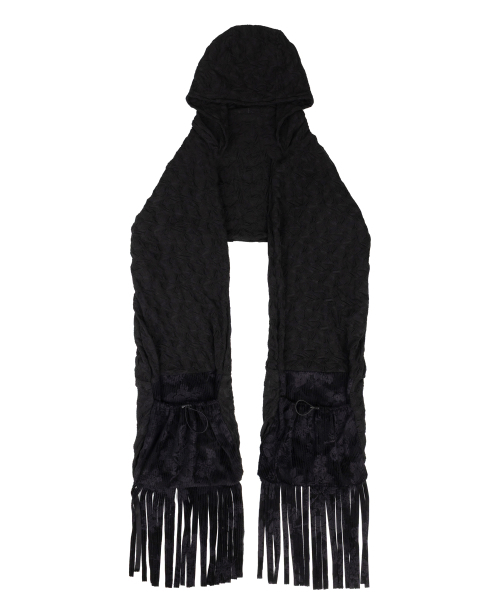 セール】VELVET MIXED WRINKLE HOODIE MUFFLER - BLACK（マフラー