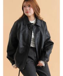 ehka sopo | 襟ファーフェイクレザージャケット(ブルゾン)