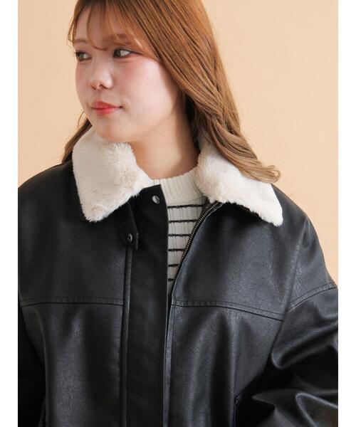 ehka sopo(エヘカソポ)の「襟ファーフェイクレザージャケット(ブルゾン・レディース・ブラウン/ブラック/キナリ・F)」の4枚目の写真
