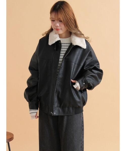 ehka sopo(エヘカソポ)の「襟ファーフェイクレザージャケット(ブルゾン・レディース・ブラウン/ブラック/キナリ・F)」の6枚目の写真
