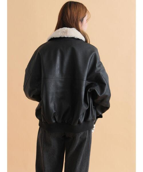 ehka sopo(エヘカソポ)の「襟ファーフェイクレザージャケット(ブルゾン・レディース・ブラウン/ブラック/キナリ・F)」の7枚目の写真