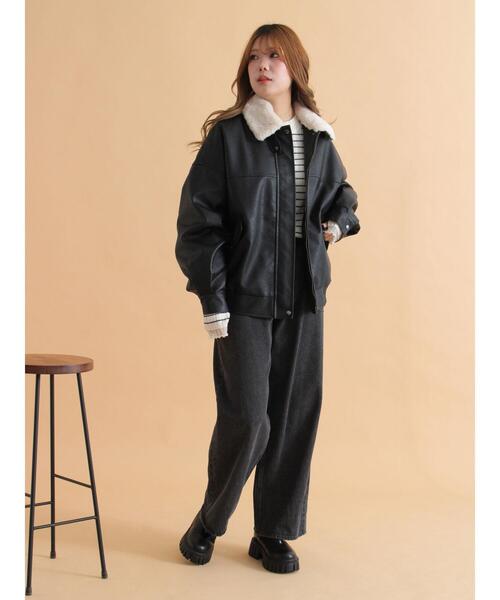 ehka sopo(エヘカソポ)の「襟ファーフェイクレザージャケット(ブルゾン・レディース・ブラウン/ブラック/キナリ・F)」の11枚目の写真