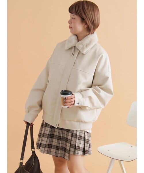 ehka sopo(エヘカソポ)の「襟ファーフェイクレザージャケット(ブルゾン・レディース・ブラウン/ブラック/キナリ・F)」の15枚目の写真